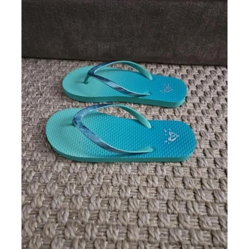 Justice Girls Teal Turquoise Ombre Flip Flops Summer Beach‎ Sandals Size 4/5